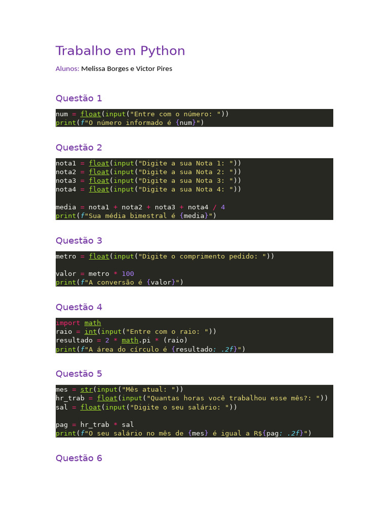 Trabalho Em Python | PDF