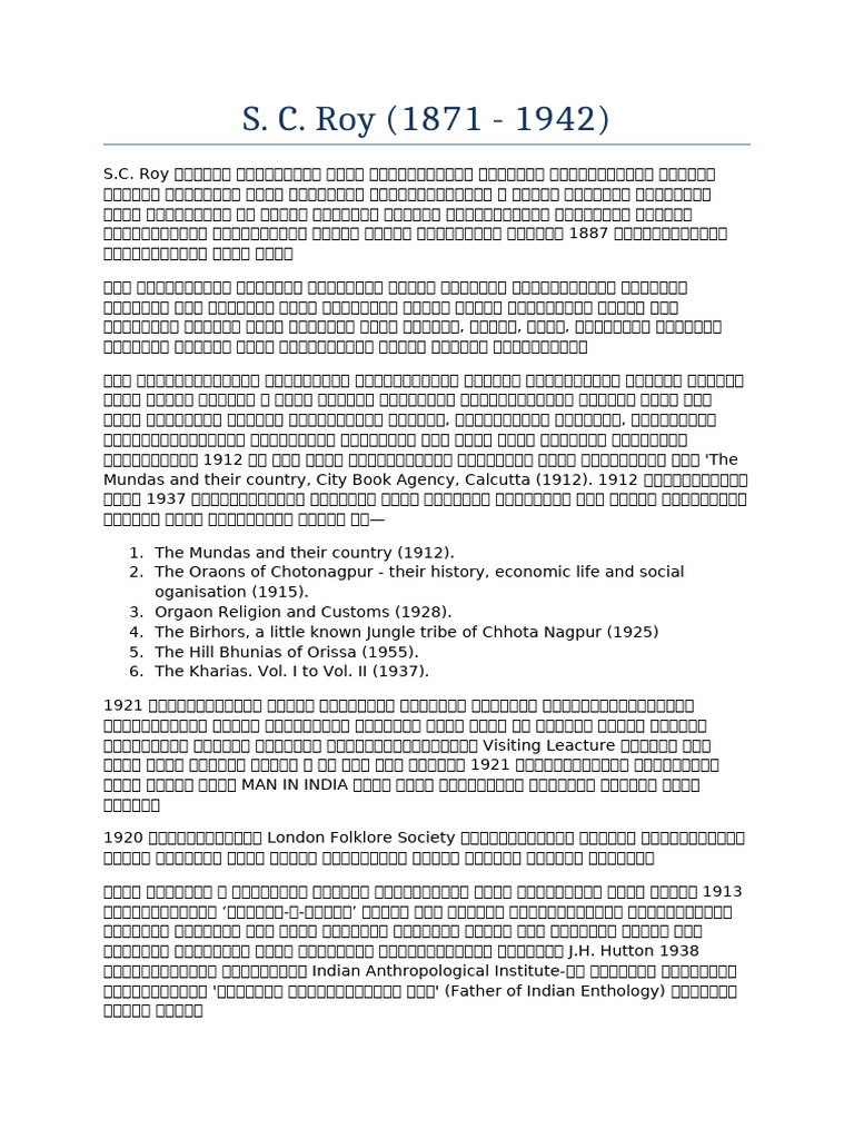 S. C. Roy | PDF