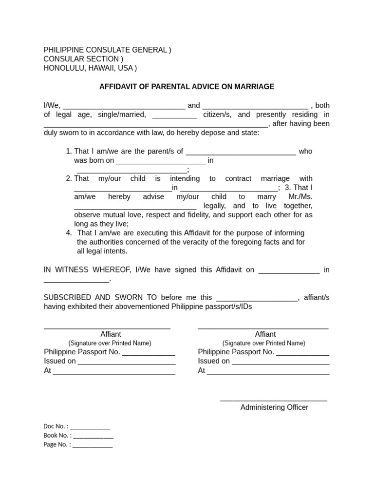 Affidavit of Parental Advice on Marriage (1) | PDF