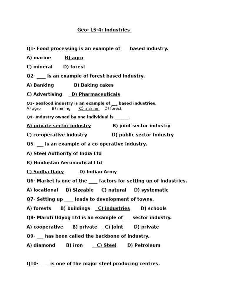 Industries Work Sheet | PDF | Materials