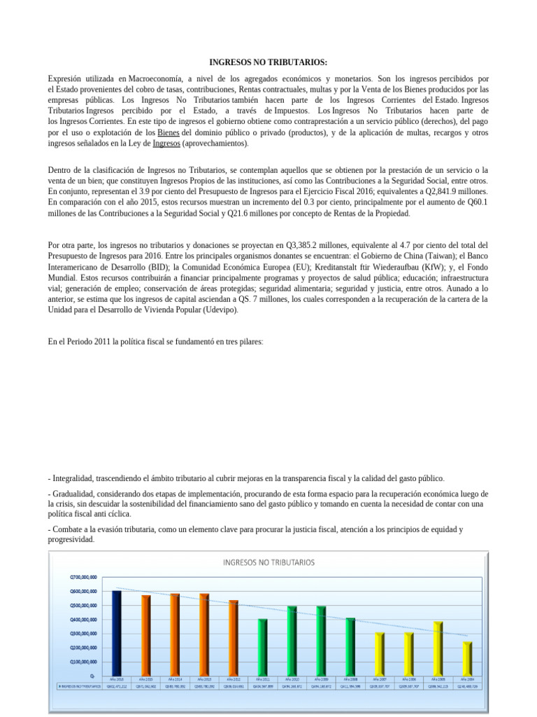 Politica Fiscal INGRESOS NO TRIBUTARIOS | PDF | Presupuesto | Multa (pena)