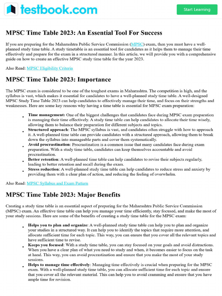 MPSC Time Table 2023 - An Essential Tool For Success | PDF
