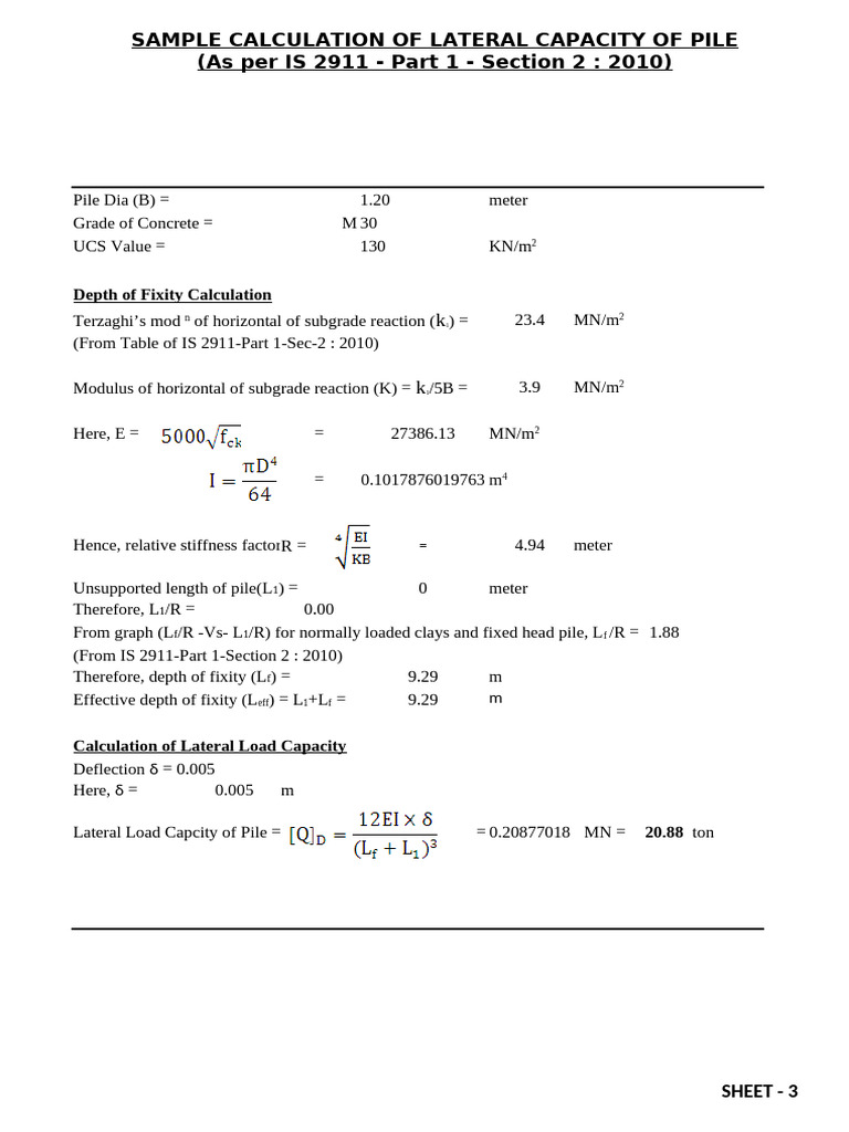 Lateral Capacity Calculation of Piles | PDF | Deep Foundation | Solid ...