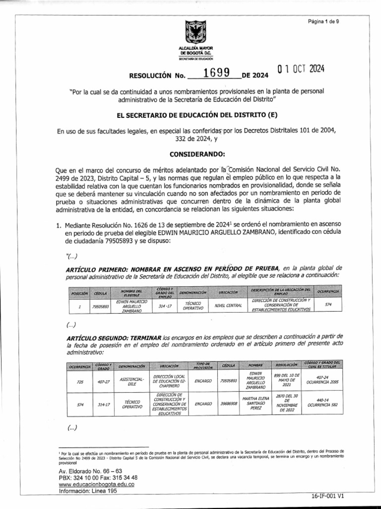 Resolucion 1699 01 Octubre 2024 | PDF