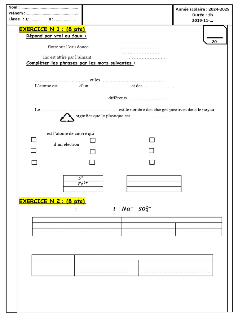 Exercices sur les ions en 3ème | PDF | Atomes | Ion