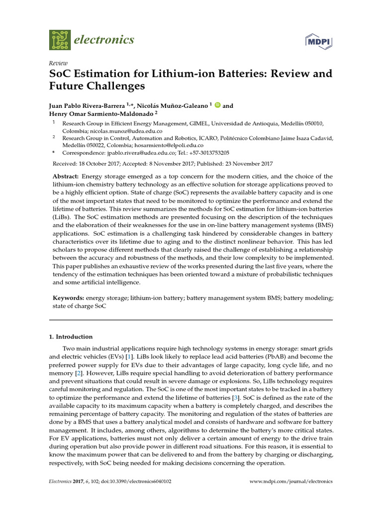 SoC Estimation Techniques for Li-ion Batteries | PDF | Electrical ...