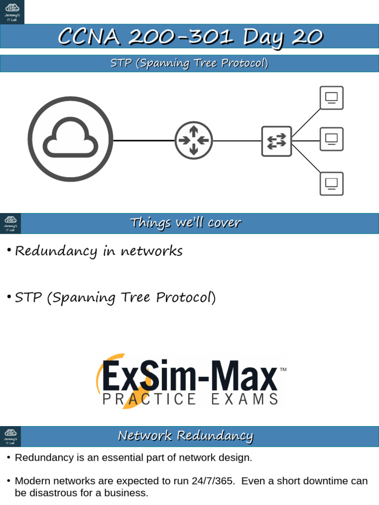 Day 20 Slides - STP (Part 1) | PDF | Network Switch | Data Transmission