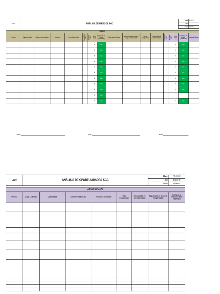 Matriz de Riesgos y Oportunidades ISO 9001 | PDF