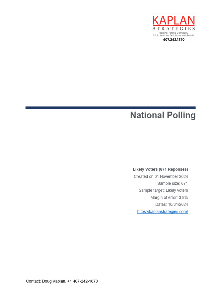 2024-11-01 Kaplan Poll Write Up | PDF | Republican Party (United States ...