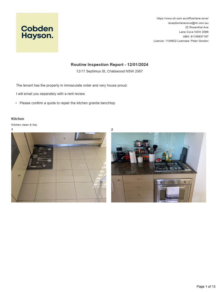 Lane Cove Routine Inspection Report | PDF | Culture Of Queensland ...