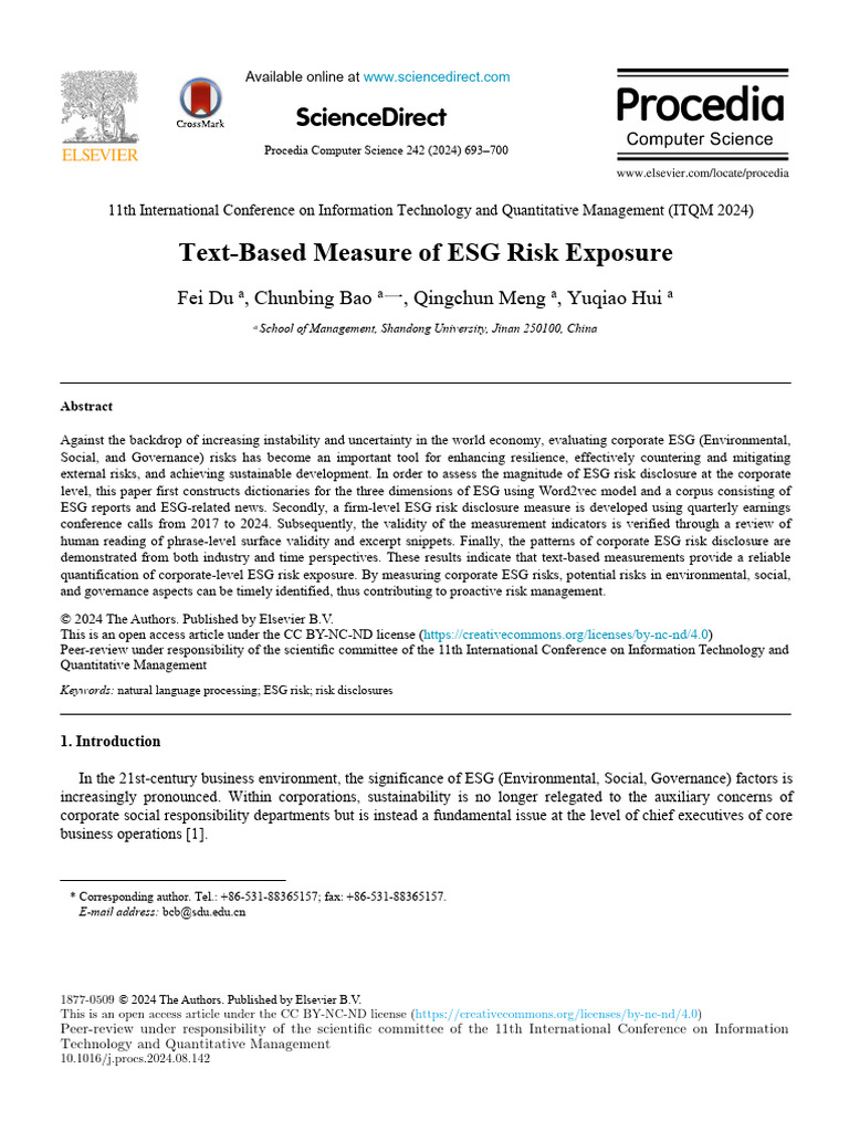 Text-Based ESG Risk Measurement | PDF | Climate Change Mitigation | Risk