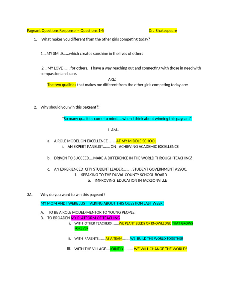 Pageant Q&A: Unique Qualities & Goals | PDF | Social Psychology