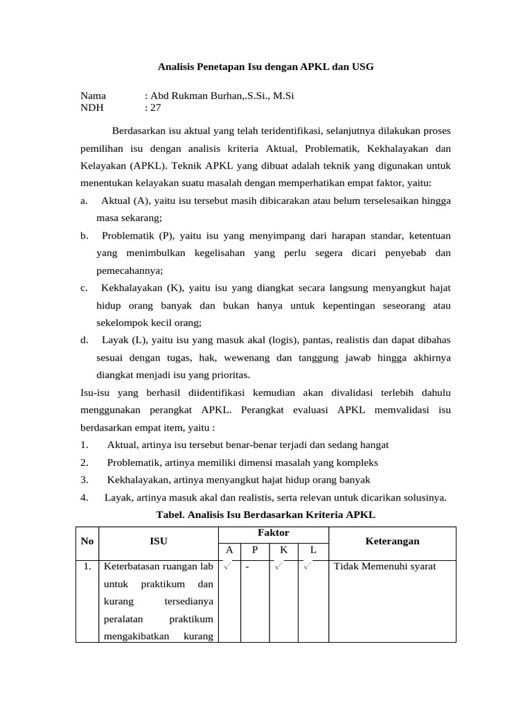 Analisis Isu dengan Metode APKL dan USG | PDF