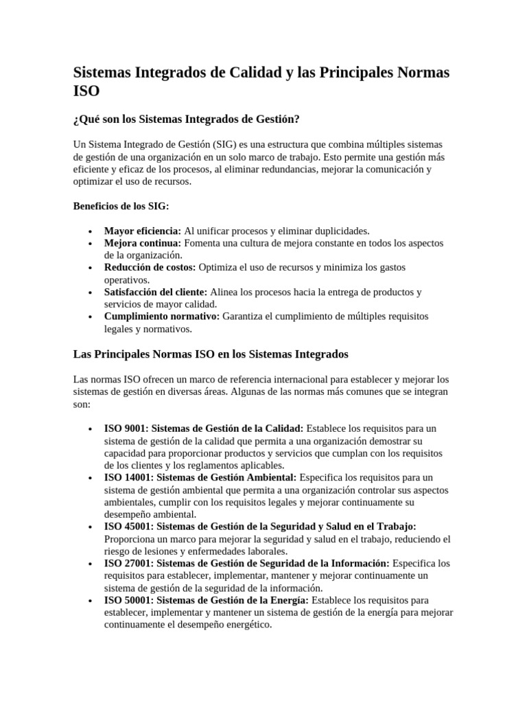 Sistemas Integrados | PDF | Calidad (comercial) | Sistema de manejo de ...