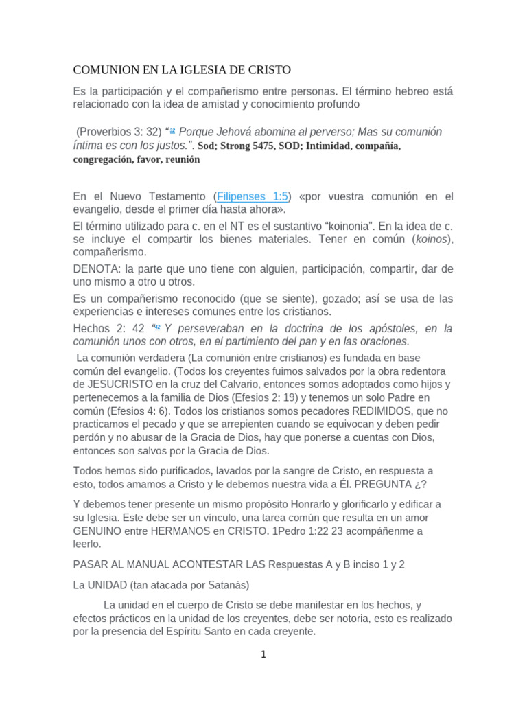 Comunion en La Iglesia de Cristo | PDF | eucaristía | Cristo (título)