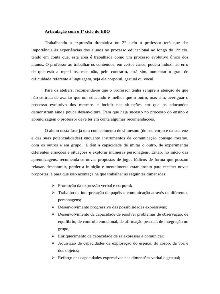 Expressão Dramática no 2º Ciclo EBO | PDF