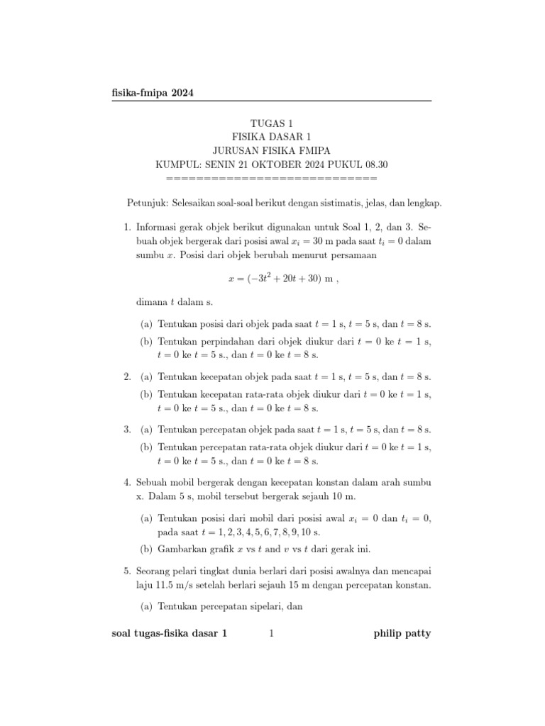 Soal tugas fisika 1 fisika 2024 pdf