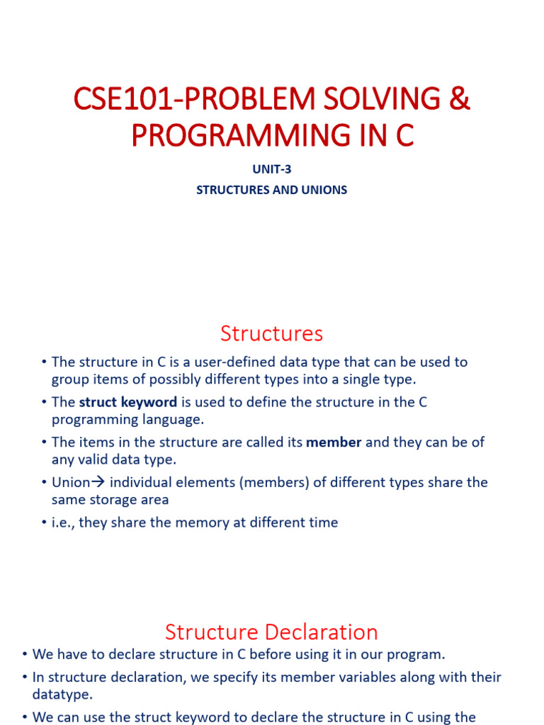 C Programming: Structures and Unions Guide | PDF | Computer Programming ...