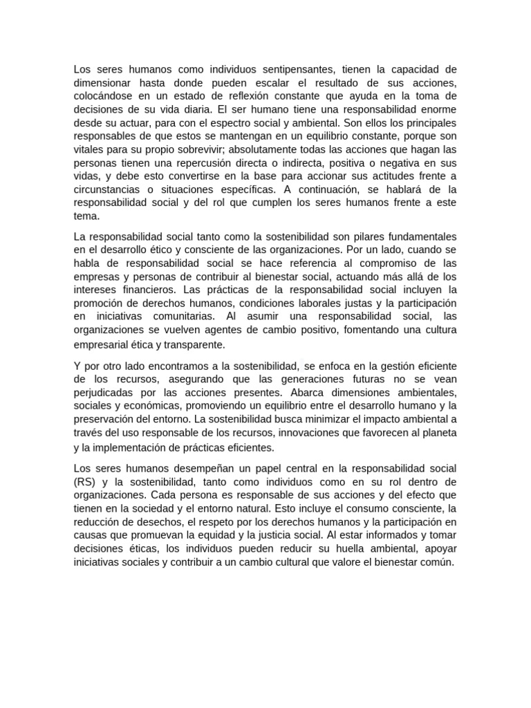 Ensayo RS Unidad 1 | PDF | Sustentabilidad | Entorno natural