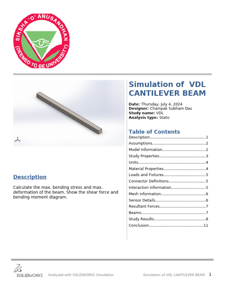 VDL Cantilever Beam Analysis Results | PDF | Bending | Beam (Structure)