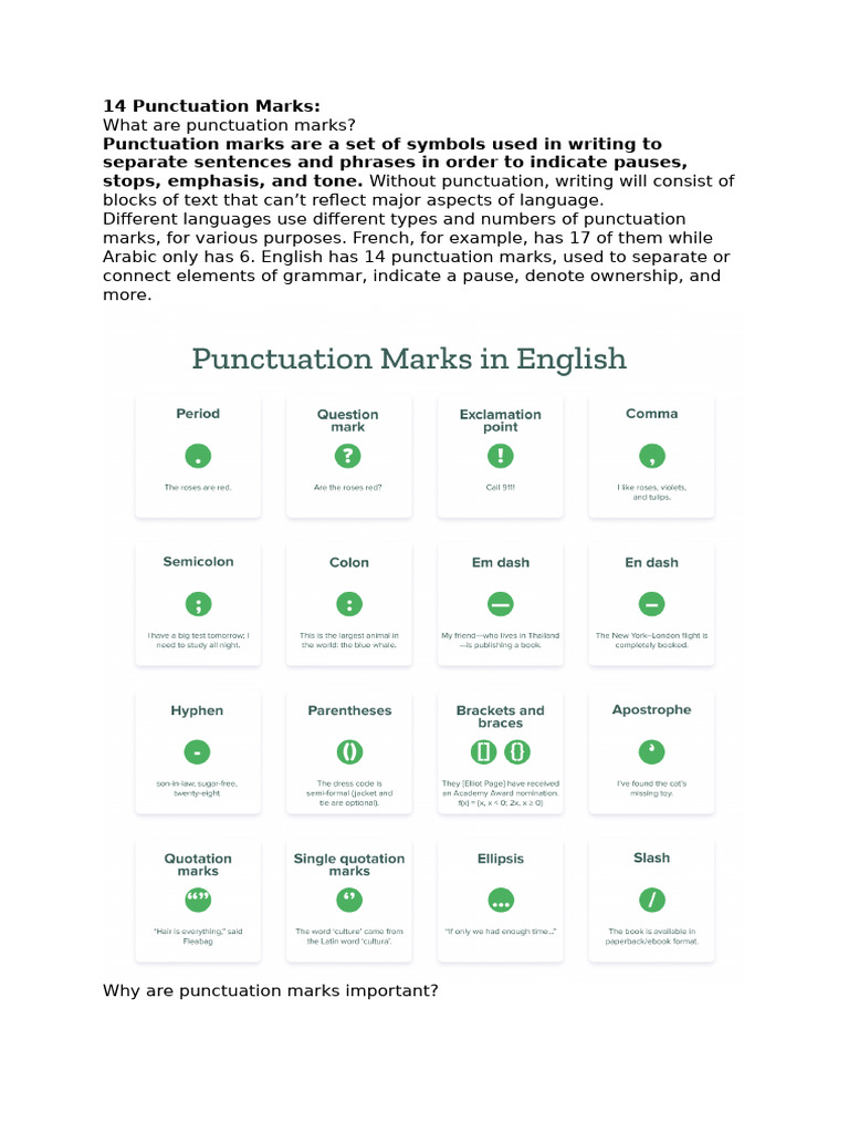 Understanding 14 Punctuation Marks | PDF | Punctuation | Bracket