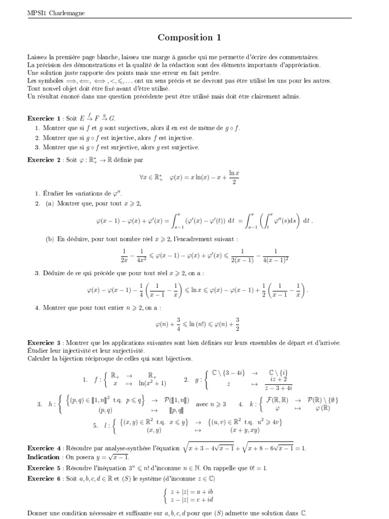 Corrigés DS Maths MPSI1 Charlemagne | PDF | Logique mathématique ...