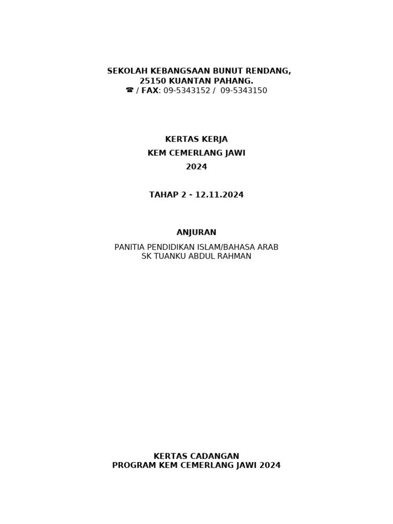 Kertas Kerja KCJ 2024 Format Baru | PDF