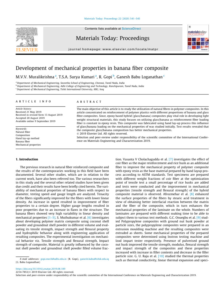 Mechanical Properties of Banana Fiber Composites | PDF | Composite ...