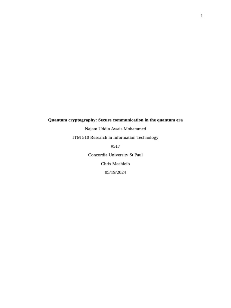 Quantum Cryptography for Secure Communication | PDF | Applied ...