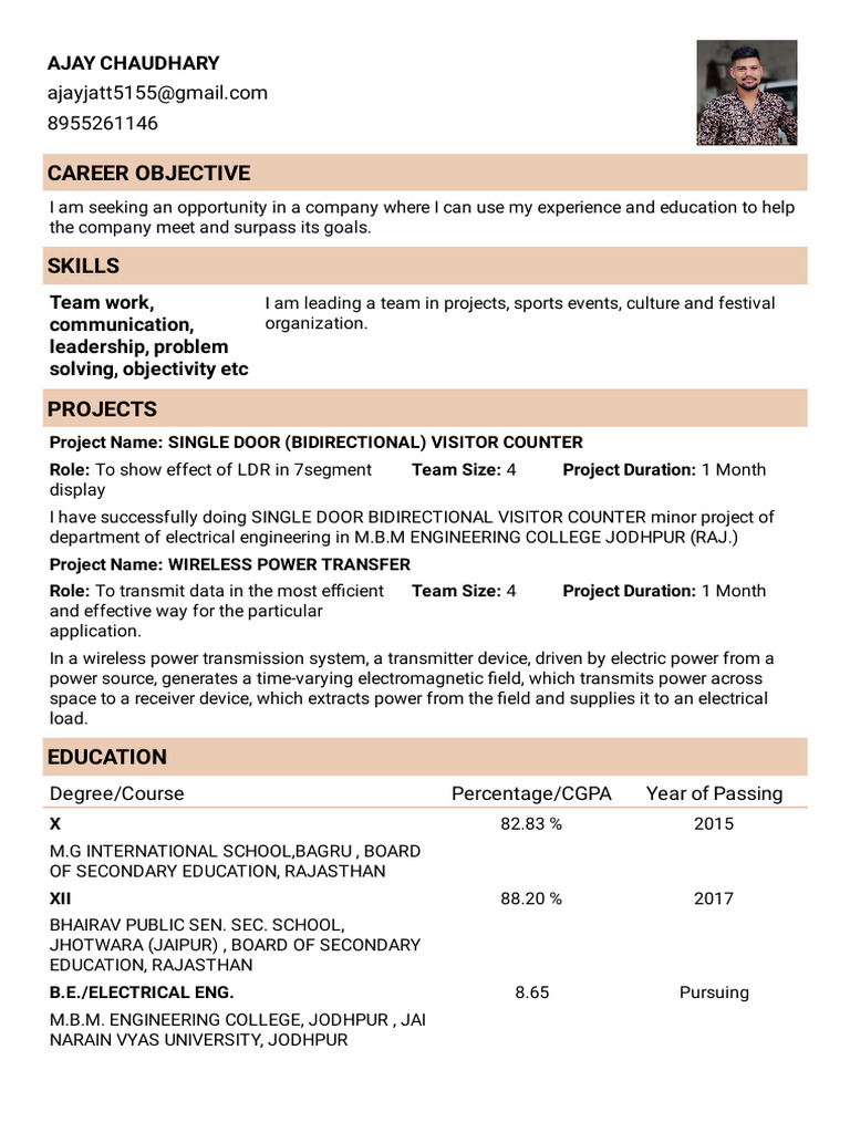 Ajay Chaudhary's Engineering Resume | PDF | Object Oriented Programming ...