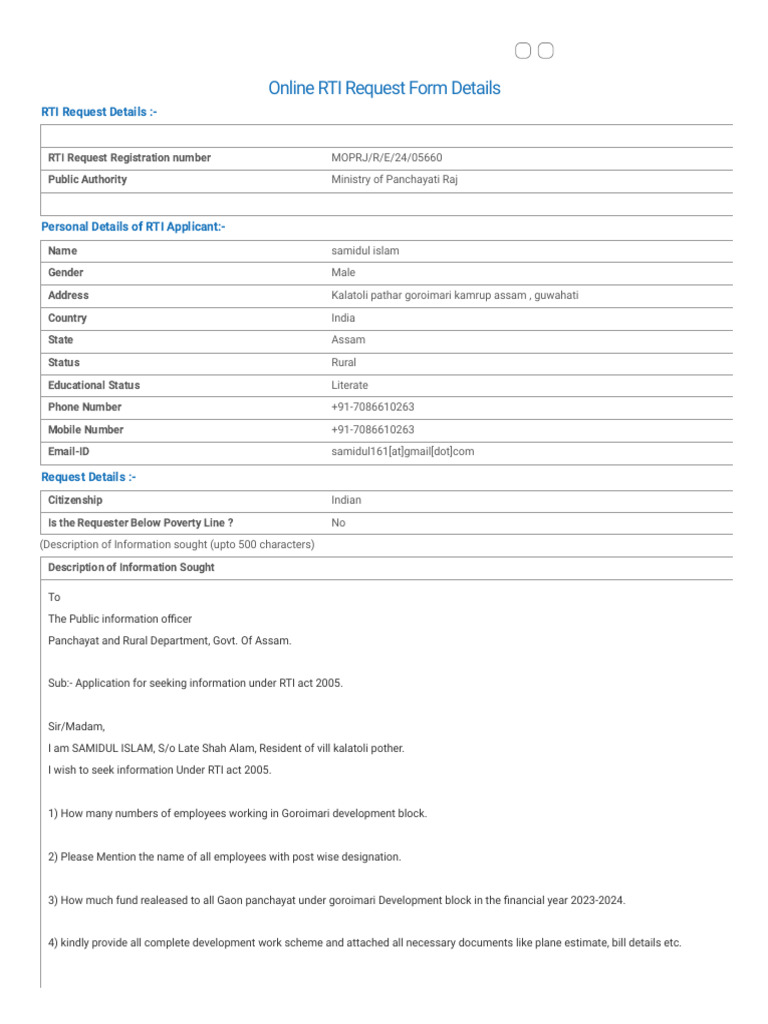 RTI Online - Request - Appeal Form Details | PDF