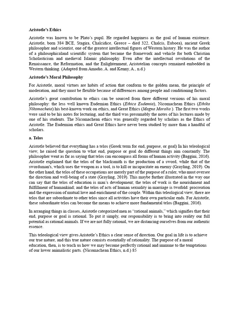 Virtue Ethics Of Aristotle Pdf Virtue Happiness