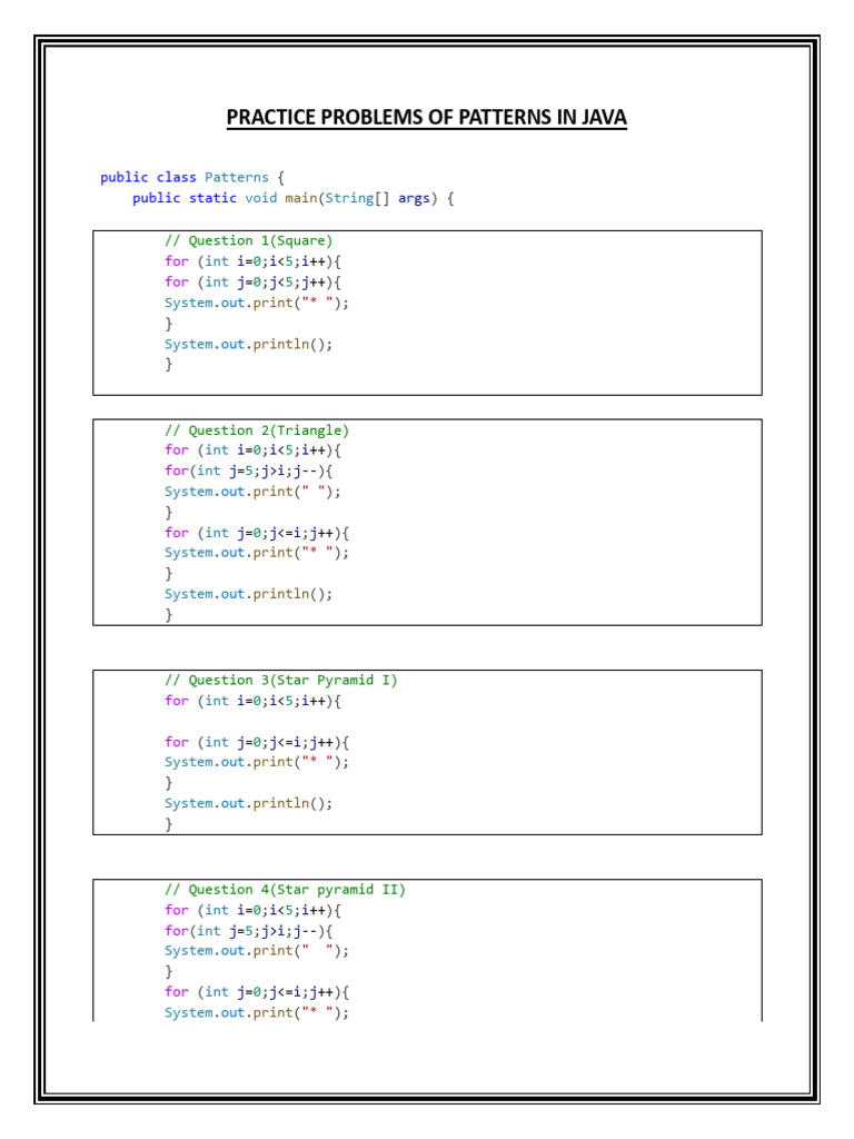 Practice Problems of Patterns in Java | PDF | Computer Programming ...