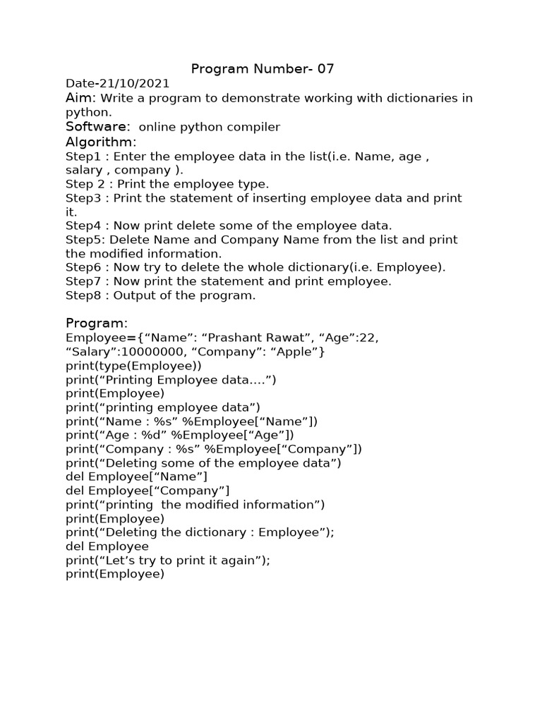 Python Dictionary Employee Management | PDF | Career & Growth | Computers