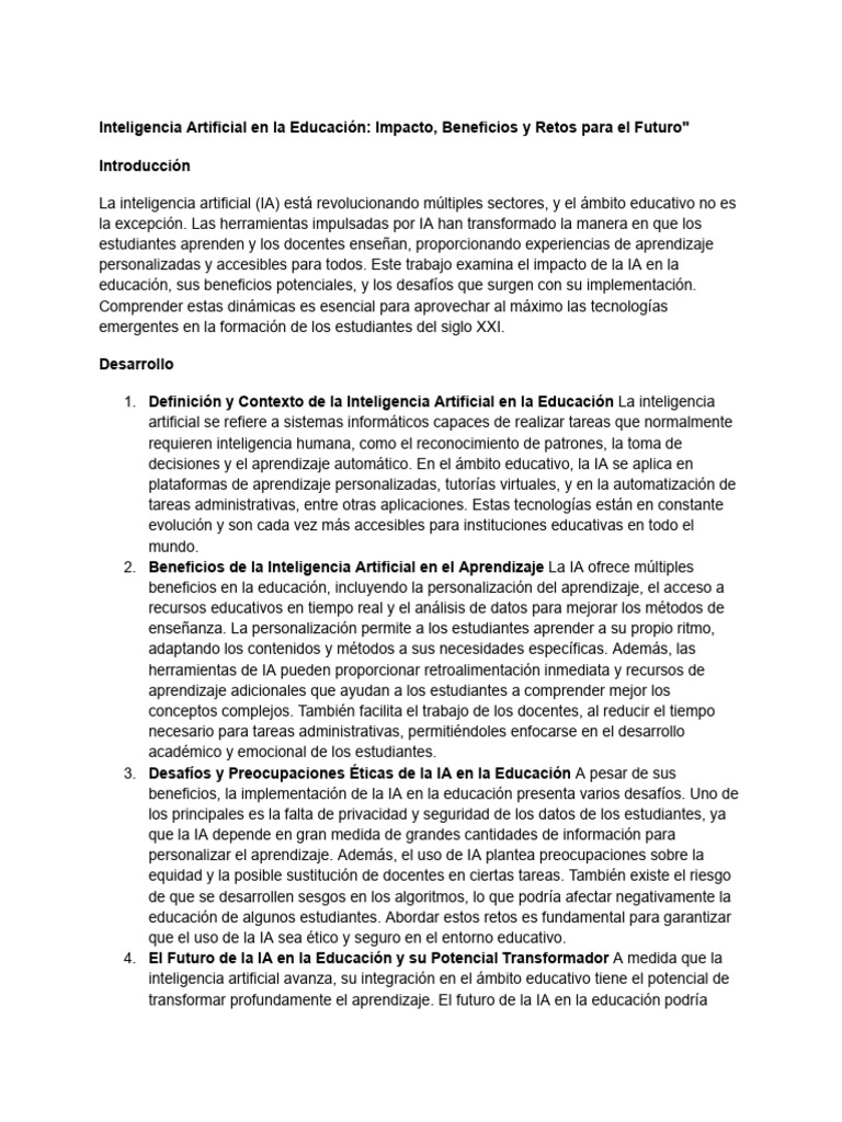 Inteligencia Artificial en La Educación - Impacto, Beneficios y Retos ...