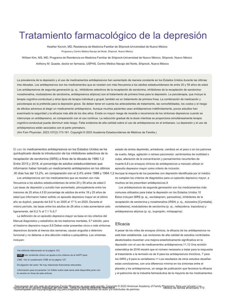 Pharmacologic Treatment of Depression 2 | PDF | Antidepresivo ...