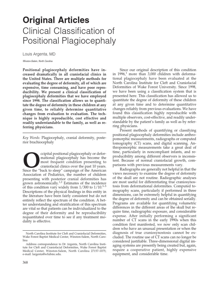 Argenta Classification of Plagiocephaly | PDF | Skull | Medical Specialties