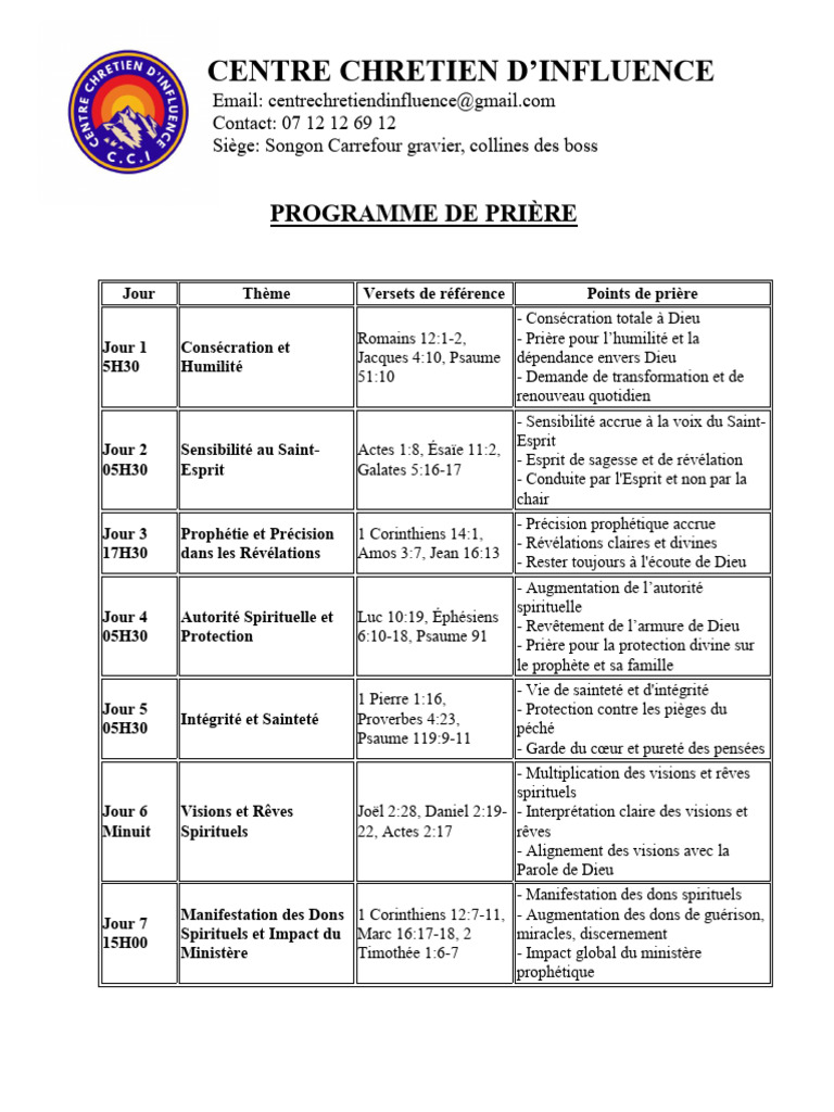 Programme de Prière | PDF | Doctrines et croyances religieuses
