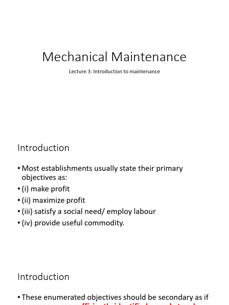 Mechanical Maintenance - Lec 1 | PDF | Mechanical Engineering | Engineering