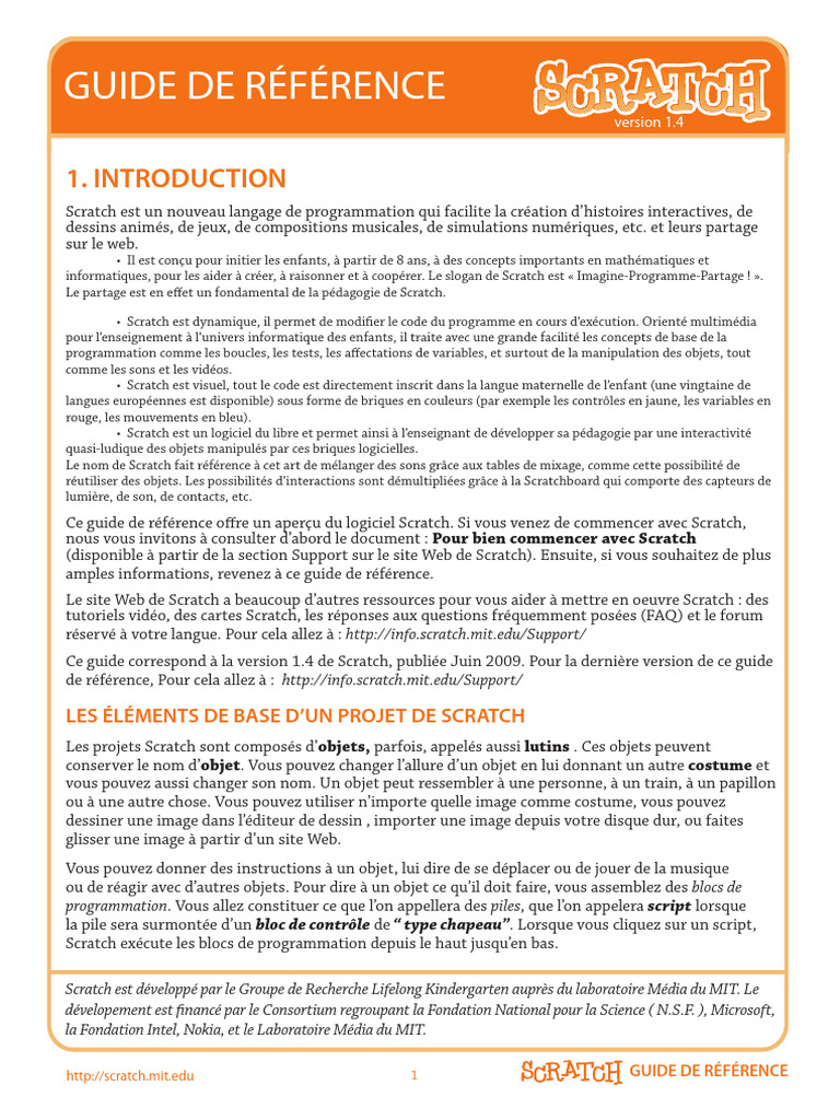 Guide de Référence Scratch 1.4 | PDF | Scratch (Langage de programation ...