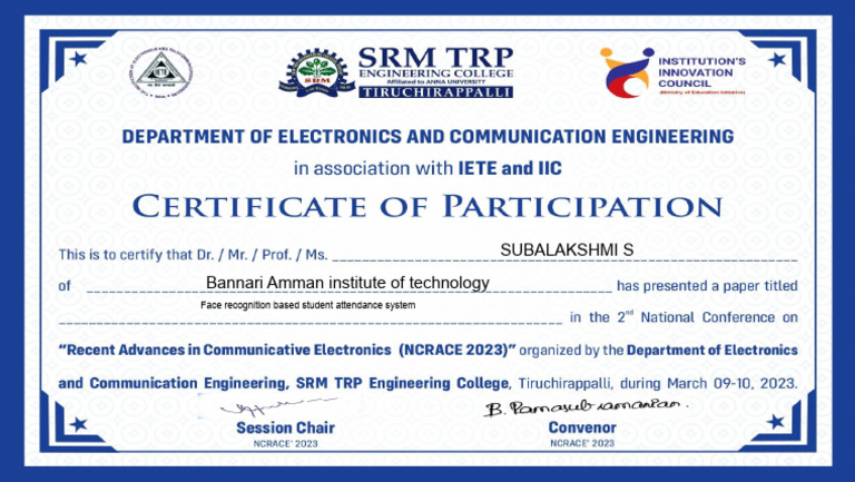 SUBALAKSHMI S Certificate | PDF
