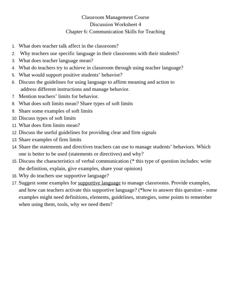 Worksheet 4 (Chapter 6) Communication Skills For Teachers | PDF ...