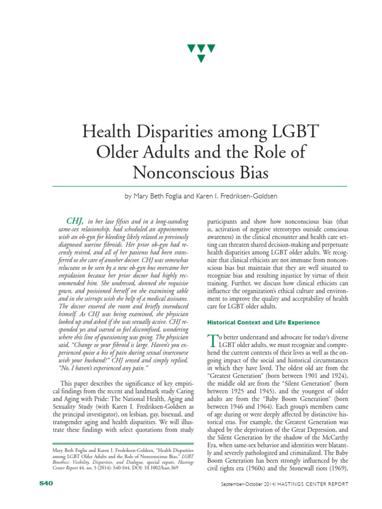 Bias and health disparities | PDF | Lgbt | LGBTQIA+ Studies