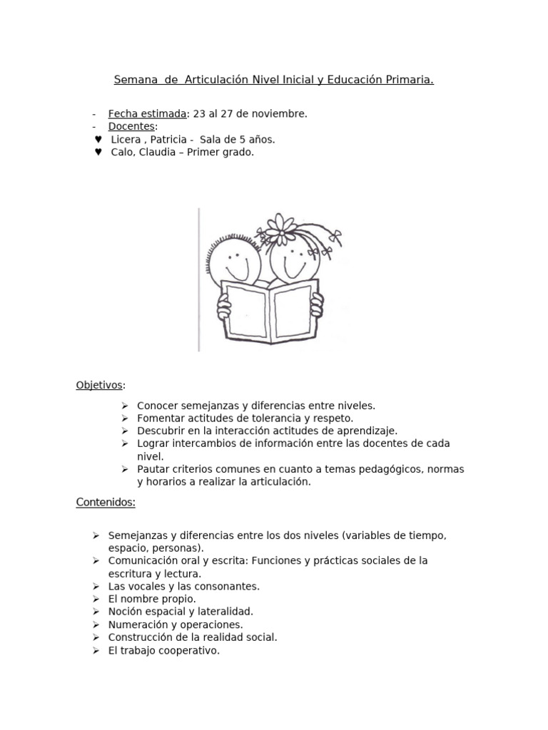 Articulación Nivel Inicial y Primaria | PDF | Educación de la primera ...