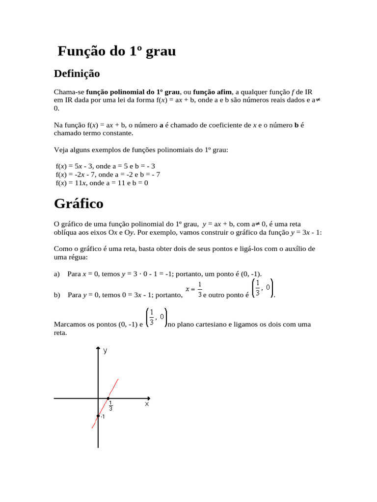 Função Do Primeiro Grau | PDF | Função (Matemática) | Matemática