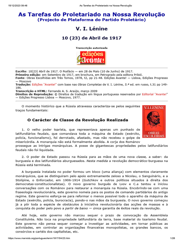 Tarefas do Proletariado na Revolução | PDF | Estado | Socialismo