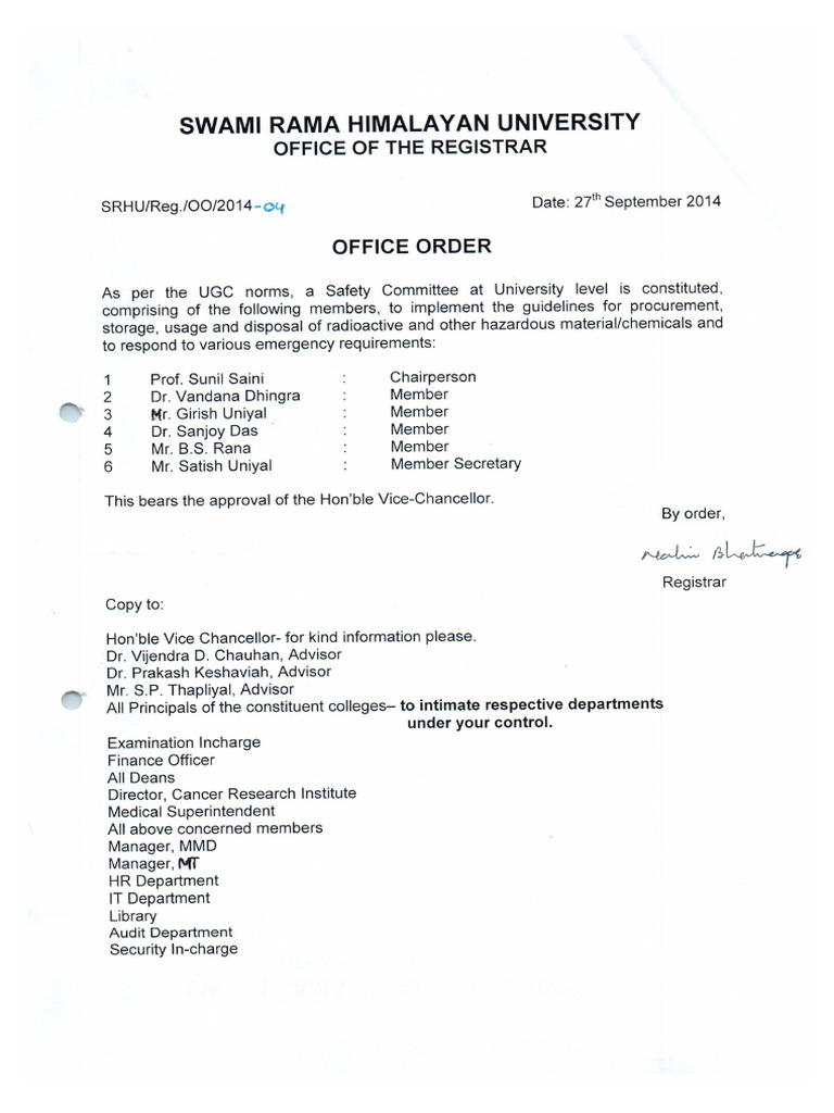 Office Order 04 - University Safety Committee | PDF