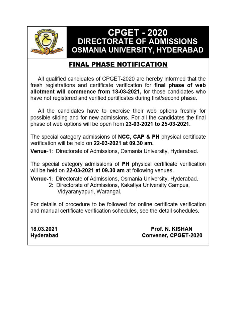 Final Phase Notification | PDF