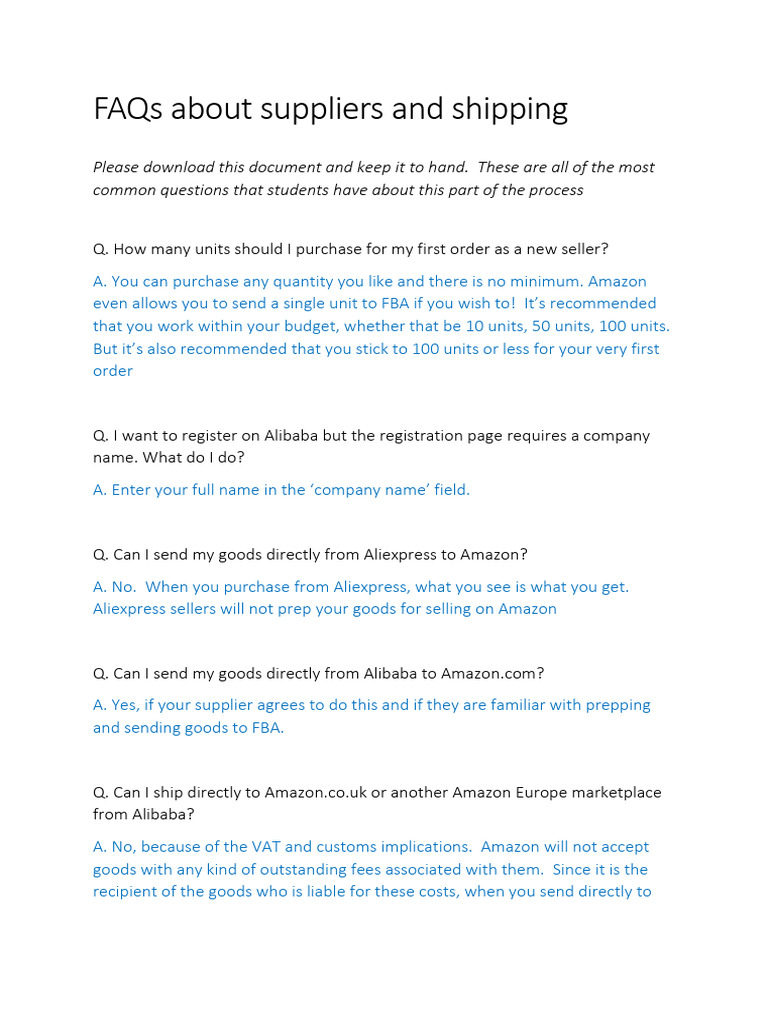 Supplier and Shipping FAQs for Sellers | PDF | Pay Pal | Cargo