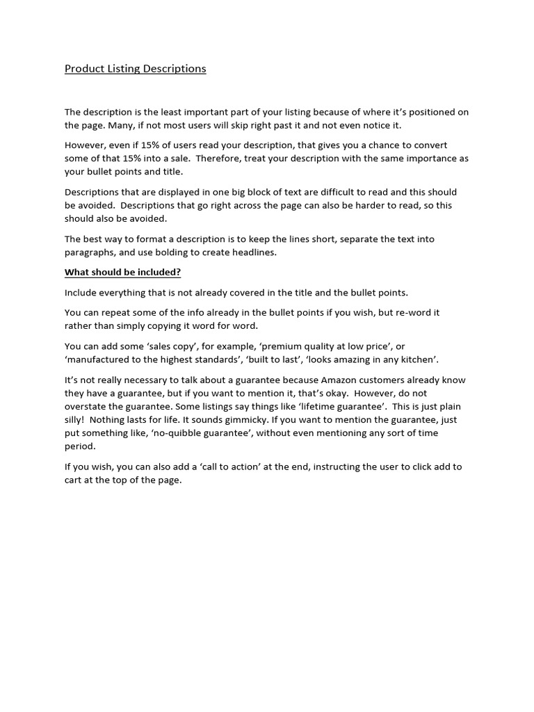 5.1 Product Listing Descriptions PDF | PDF | Finance & Money Management